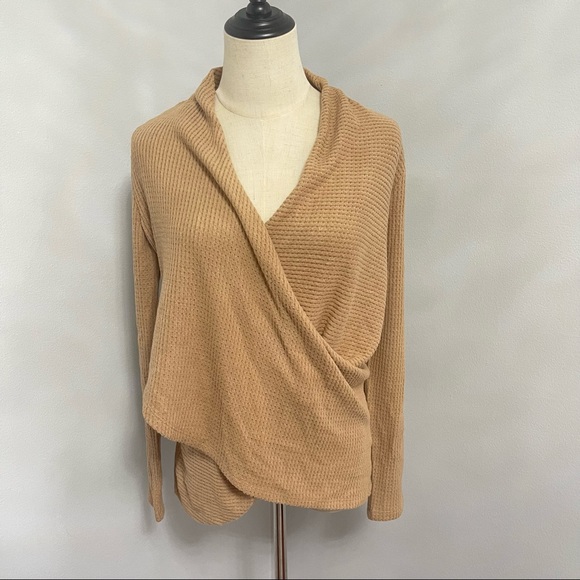 1.State Waffle Knit Cross Front Top In Wild Oak Size Small New With Tag - Picture 2 of 13